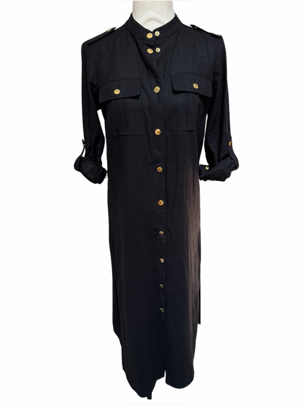 MICHAEL Michael Kors Black Linen Blend Utility Maxi Shirt Dress XS